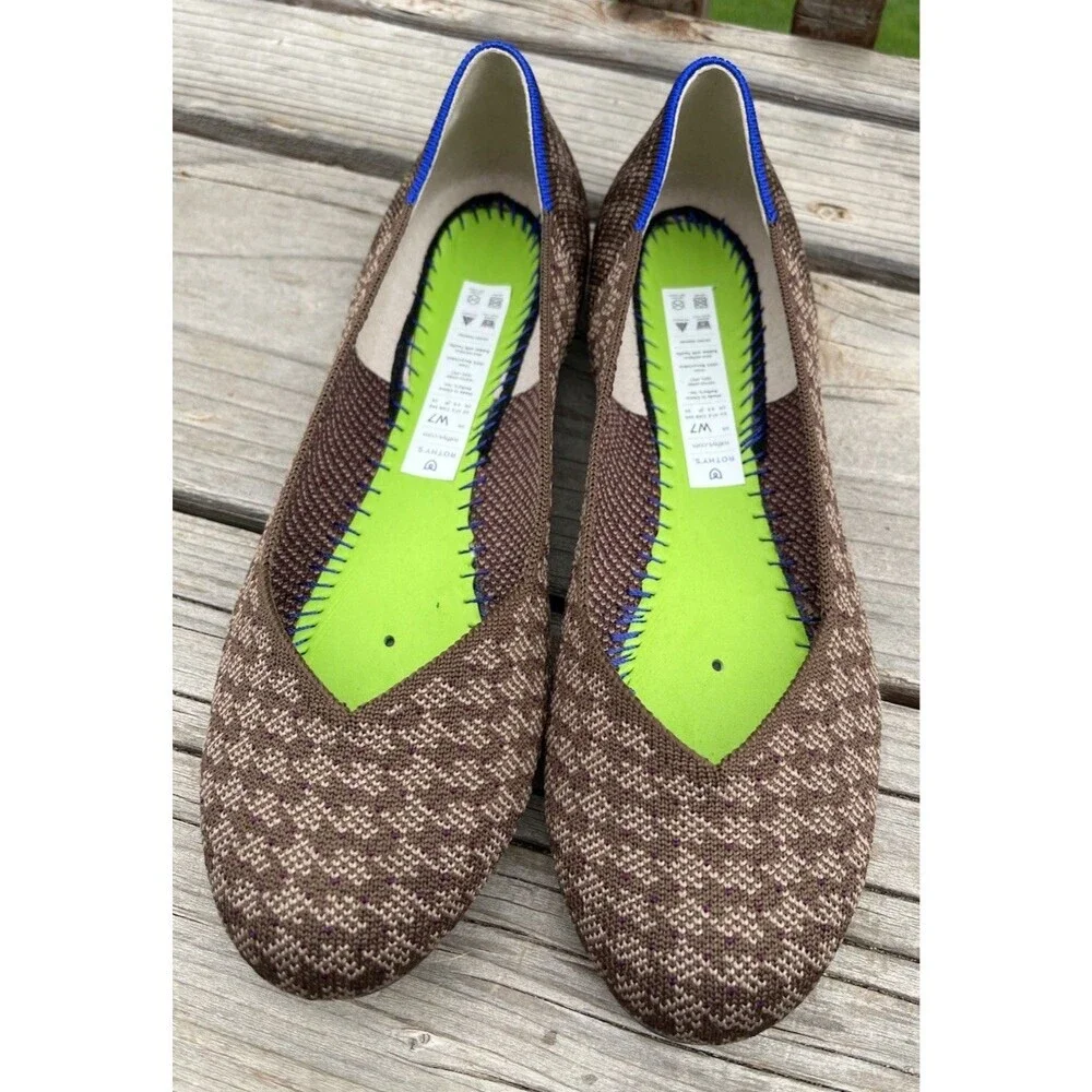 Rothy’s Women’s 7 Flats Cocoa Houndstooth Round Toe *NO INSOLES*